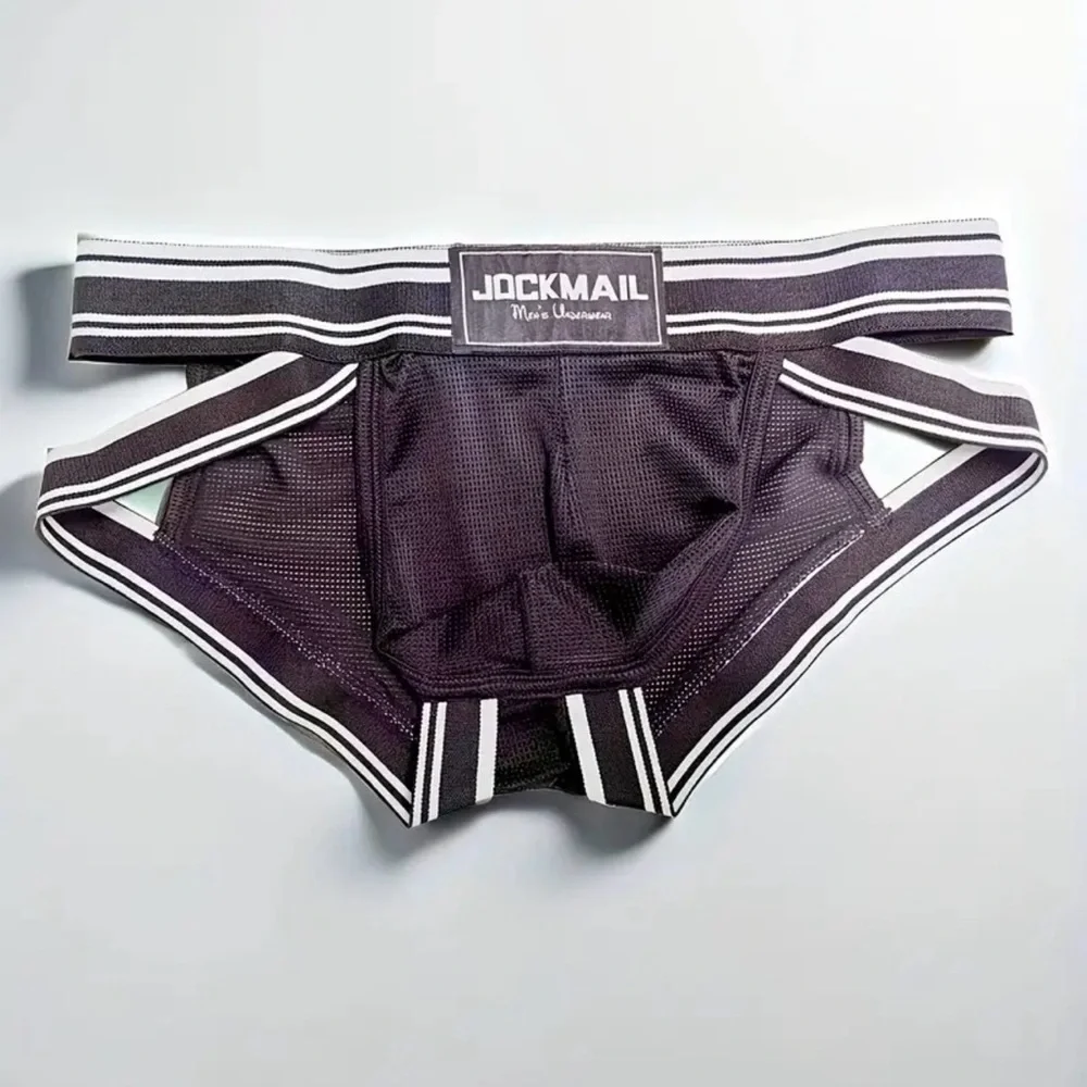 Jockmail Black and White Striped Jockstrap.